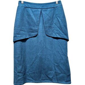 Vintage Miri New York Wool Blend Teal Skirt With Overlap Detail & Side Slits